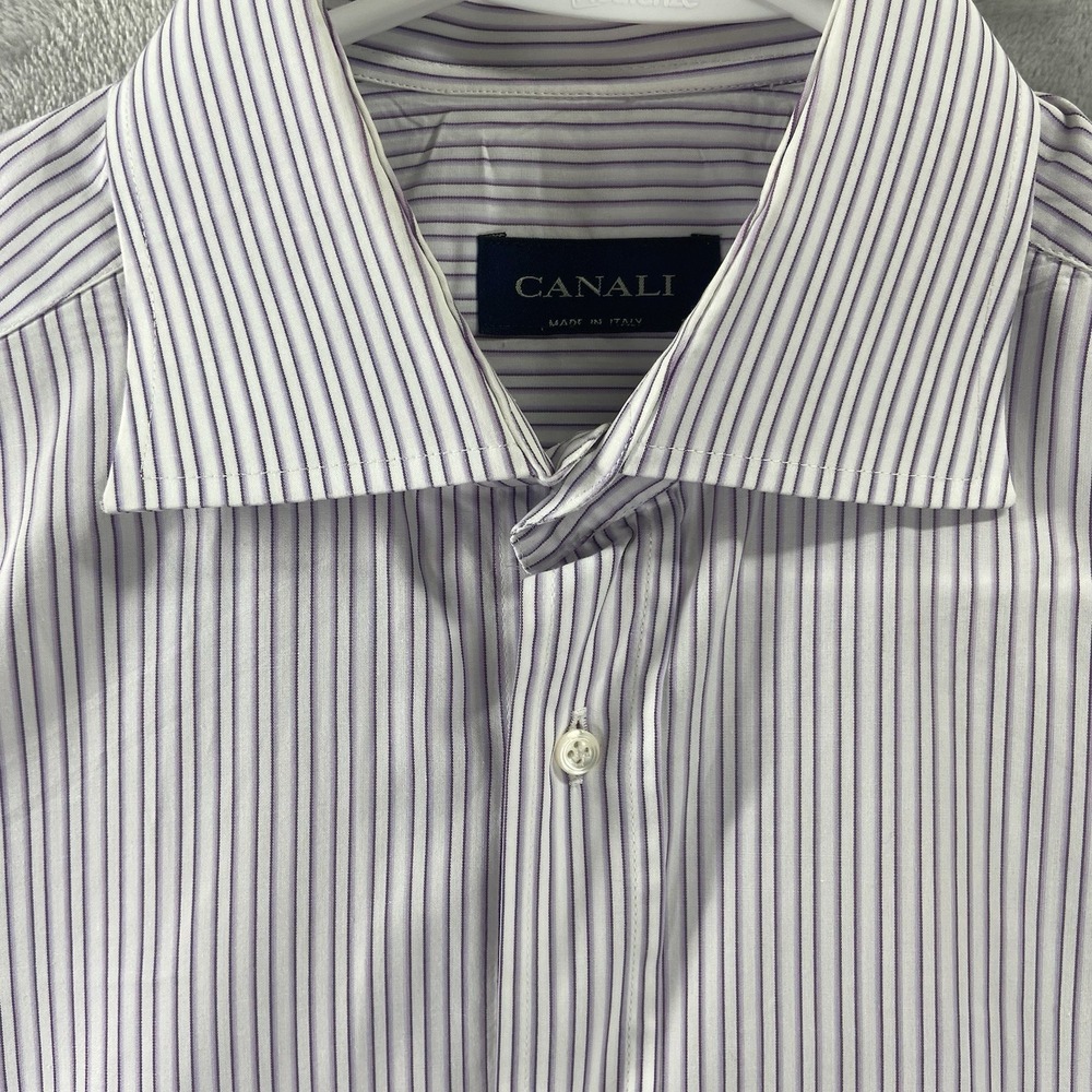 Canali Dress Shirt men's 15.75 40 Button Up Striped Cotton Casual Long Sleeve - Picture 5 of 12